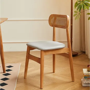 Обеденный стул из массива дерева в скандинавском стиле, Современный простой Бытовой стол Со спинкой, Дизайнерский Обеденный стул из дуба и ротанга