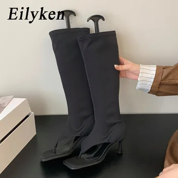 Модные весенние эластичные женские ботинки Eilyken, босоножки с квадратным открытым носком, низкий каблук, ремешок на щиколотке, открытая обувь в уличном стиле