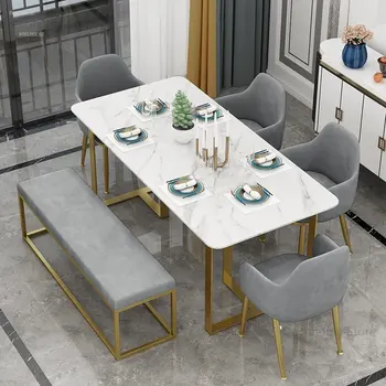 Скандинавская роскошная каменная плита, прямоугольный обеденный стол, обеденные столы, Дизайнерский ресторан, простое кафе, Обеденный стол, мебель для дома