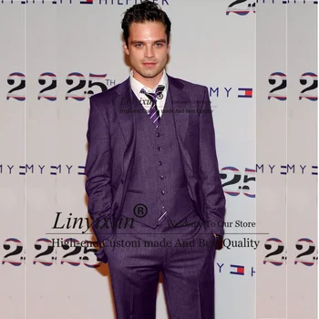 Фиолетовые мужские костюмы Slim Fit, свадебные смокинги для жениха, комплект из 3 предметов, Деловой мужской блейзер, жилет, брюки, наряд ropa hombre