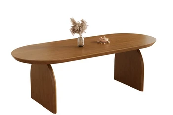 Обеденный стол из массива дерева в скандинавском стиле, овальный, малогабаритный, для дома, обеденные столы в японской гостиной, сочетание обеденных столов и стульев.