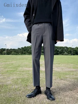 Черные брюки Мужские прямые, свободные, корейский тренд, элегантная драпировка, повседневные костюмные брюки длиной до щиколоток, мужская элегантная одежда